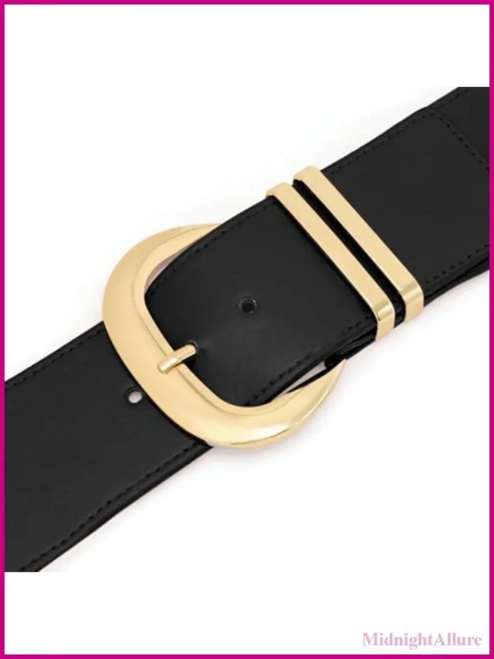 Wide Elastic Waist Belt for Dresses with Gold Buckle Stretchy PU Leather